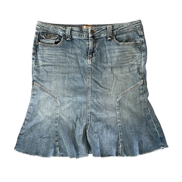 Paige | Women's Medium Blue Denim Pico Jean Skirt, trumpet flare, pockets, sz 32 - Picture 2 of 13
